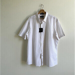 nordstrom Mens cotton non iron short sleeve shirt arrow print in white size 2XL